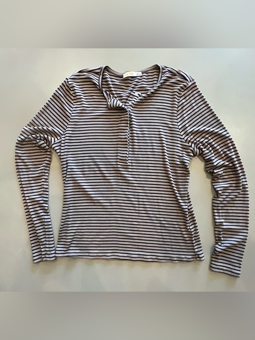 Striped Long-Sleeve Knit Top - Black & Brown SIZE L